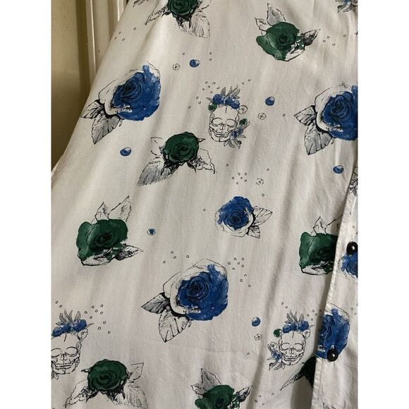 Zara Man White Lightweight Skull Roses Button Up Long Sleeve Relaxed Fit Soft - Picture 4 of 13